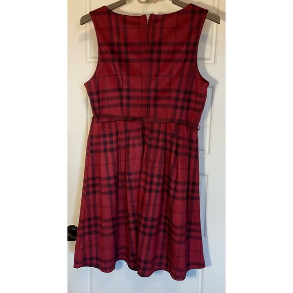 Torrid Dark Red Brushed Plaid Skater Skirt Belted Sleeveless Plus 16 - Picture 3 of 7